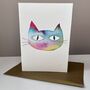 Rainbow Watercolour Personalised Cat Painting Card, thumbnail 1 of 5