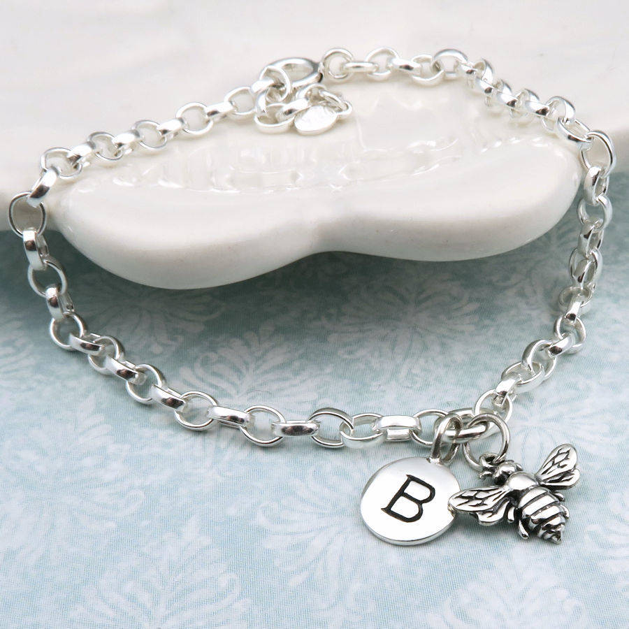 personalised bumble bee bracelet in sterling silver by wished for