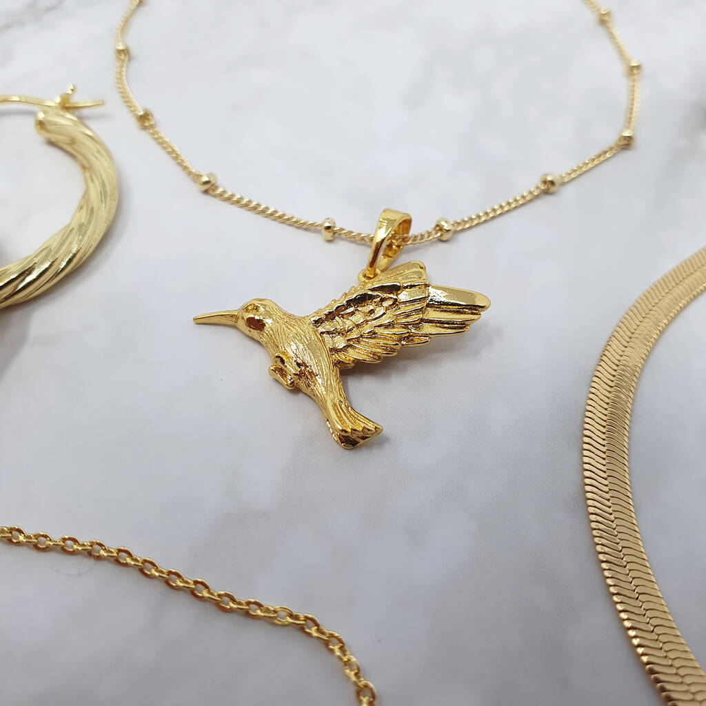 18k Gold Plated Hummingbird Necklace, 1 of 4