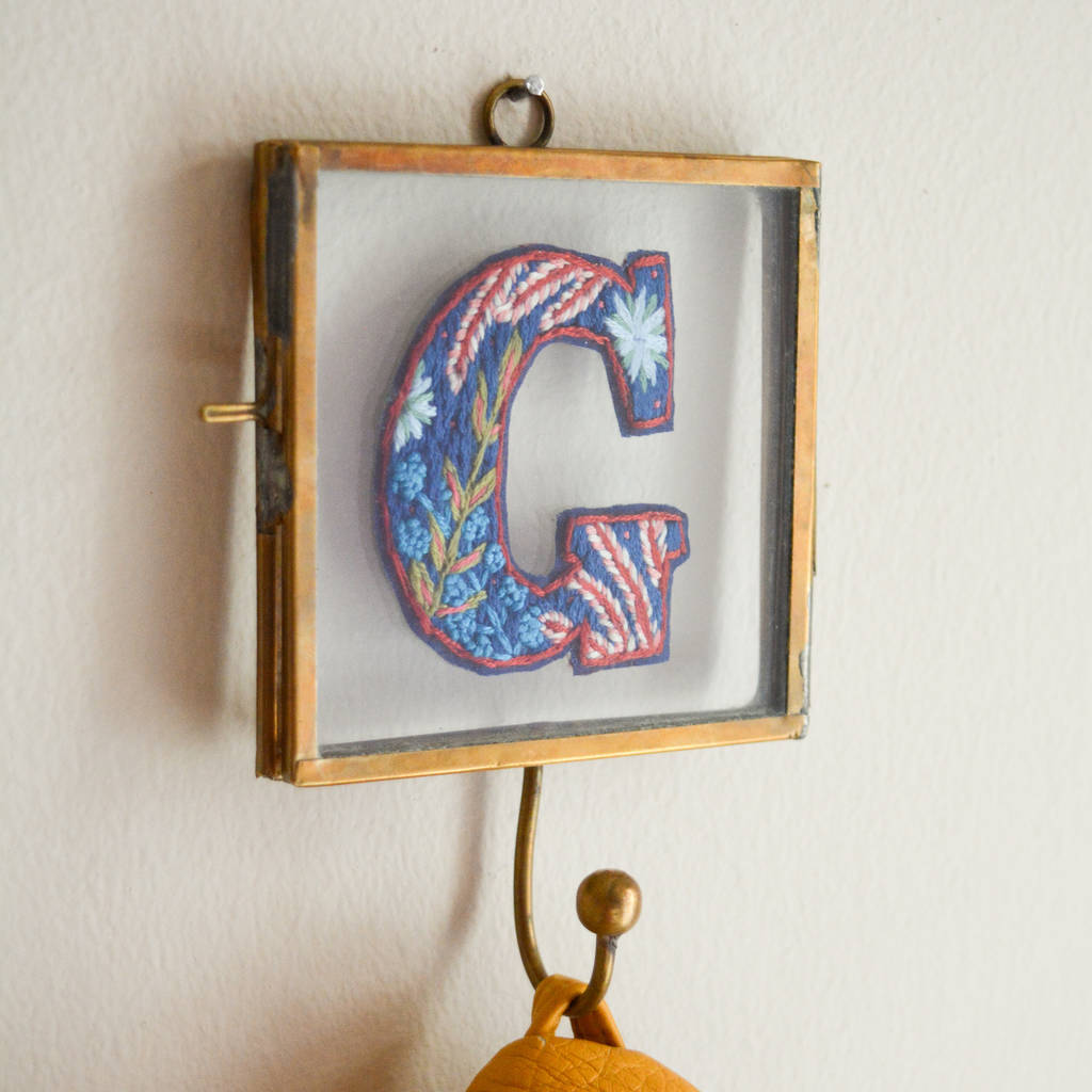 Botanical Embroidery Personalised Letter Monogram Hook, 1 of 6