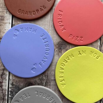 Hand Stamped Personalised Leather Coasters, 3 of 6