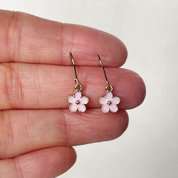 Pink Daisy Enamel Earrings Gold Plated Flower Gift, 5 of 5