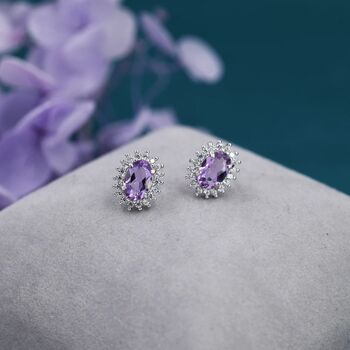 Genuine Amethyst Purple Crystal Stud Earrings, 2 of 12