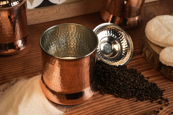 Set Of Three Solid Copper Canisters, Copper Kitchen Food Storage Jars, 4 of 5