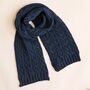 Navy Cable Knit Winter Scarf, thumbnail 2 of 5