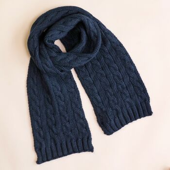 Navy Cable Knit Winter Scarf, 2 of 5