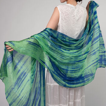 100% Mulberry Silk Scarf, Green And Blue, Aurora Borealis In Gift Box, 5 of 10