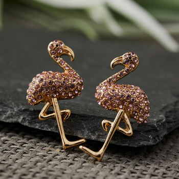 Gold And Pink Gem Flamingo Earrings, 2 of 5