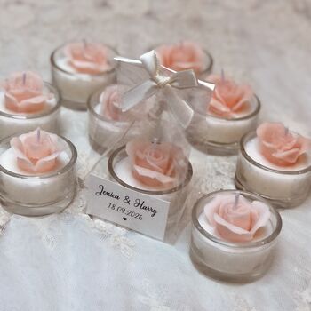 Wedding Favours Candle Roses, Party Personalised Guests Gifts, 6 of 8
