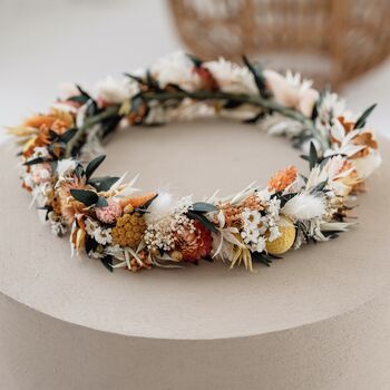 Gabriella Orange Dried Flower Crown Wedding Headband, 4 of 5