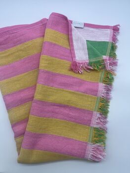 Dolce 100% Cotton Modern Striped Beach Towel Pink / Yellow And Green, 5 of 11