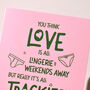 Real Love 'Trackies And Takeaway' Funny Valentines Card, thumbnail 2 of 5