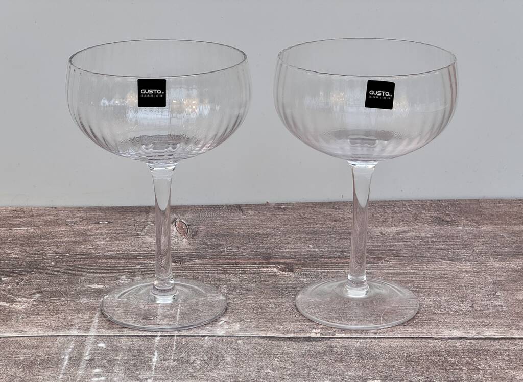 Set Of Two Linear Patterned Champagne/Coctail Saucers/Glasses, 1 of 4