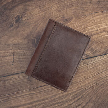 Men's Cardholder Wallet Italian Dark Brown Leather Flapover Rfid Protected Personalised, 2 of 8