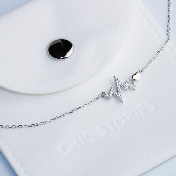 Sterling Silver Heart Beat Pendant Necklace, 5 of 5