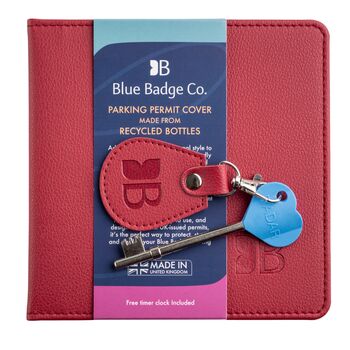 Eco Friendly Disabled Blue Badge Vegan Leather Wallet And Radar Key Made From Recycled Bottles In Raspberry Red, 6 of 6