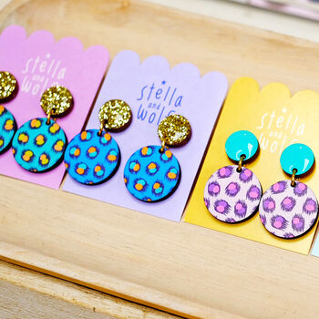 Pink And Purple, Leopard Print Drop Earrings, 8 of 8