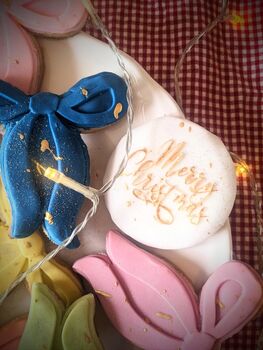 Hand Iced Personalised Multi Coloured Christmas Bows Biscuit Gift Box, 4 of 8