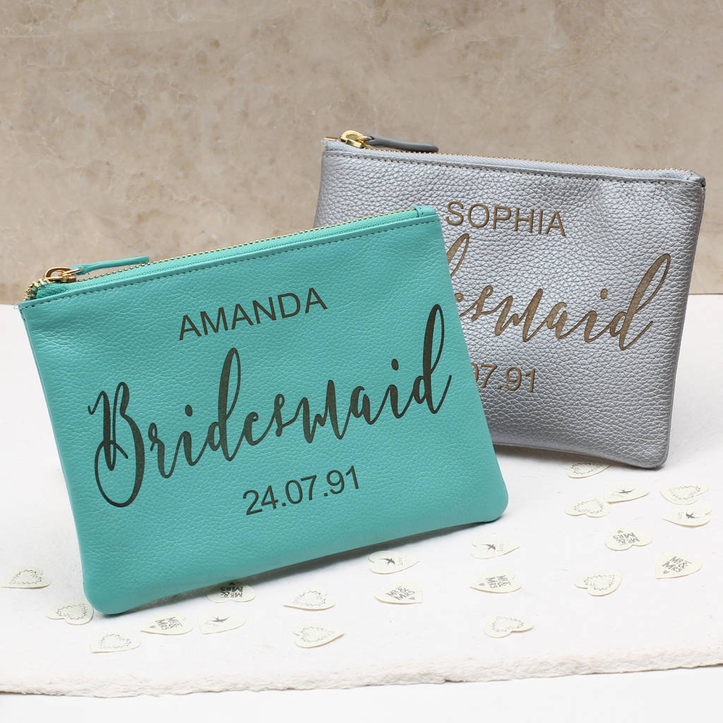 personalised luxury leather bridesmaid bag by hurleyburley