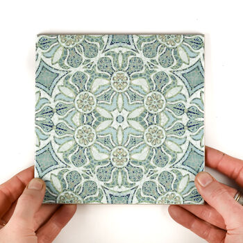 Aqua Pomegranate Handprinted Ceramic Tile, 4 of 11