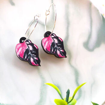 Pink Philodendron Leaf Plant Earrings, 7 of 12