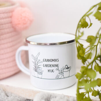 Personalised Grandma's Gardening Enamel Mug, 5 of 6