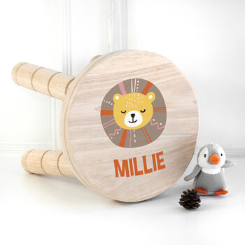 Personalised Cute Lion Kids Wooden Stool, 4 of 6