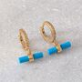 The T Bar Turquoise Hoop Earrings, Gold Plated, thumbnail 3 of 6