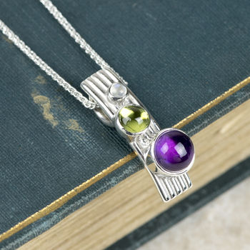 Whimberry Amethyst And Peridot Silver Orion Pendant, 2 of 6