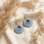 Blue And Cream Geometric Circular Earrings • Gold Plated Sterling Silver Hooks, thumbnail 4 of 10