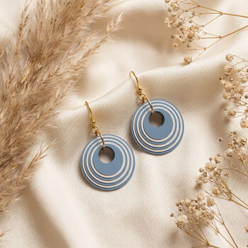 Blue And Cream Geometric Circular Earrings • Gold Plated Sterling Silver Hooks, 4 of 10