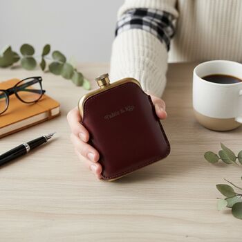 Copper Hip Flask With Engraved Vintage Leather Sleeve, 2 of 5