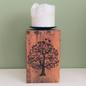 Personalised Wooden Family Tree Engraved Candle Holder, 2 of 2