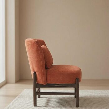 Armchair Mid Century Wooden Burnt Orange Accent Chair, 4 of 5