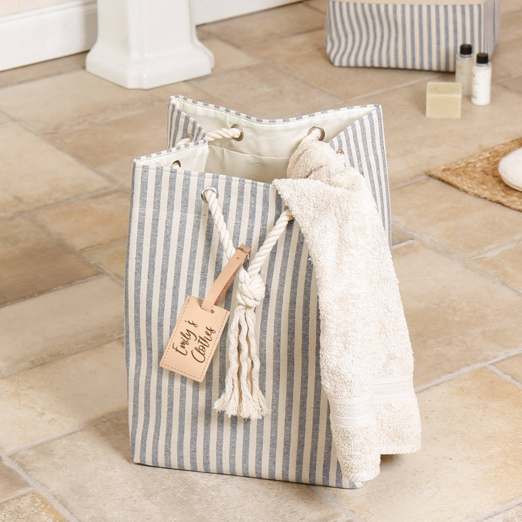 nautical striped laundry bag with rope drawstring by dibor