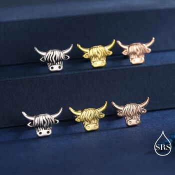 Delicate Highland Cow Internal Flat Back Earrings In Sterling Silver, 8 of 12