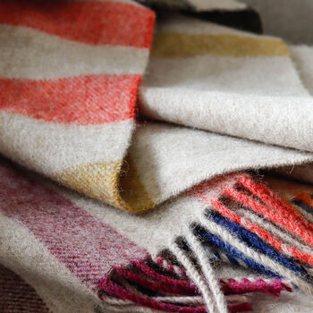Beige And Bright Stripe Check Lambswool Throw, 5 of 6