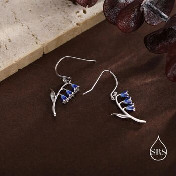 Sterling Silver Bluebell Flower Drop Dangle Earrings With Enamel, 3 of 11