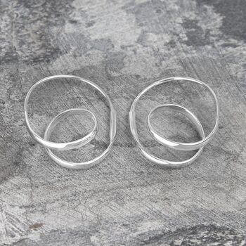 Double Loop Unusual Sterling Silver Drop Earrings, 2 of 8