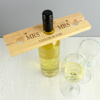 Personalised Married Couple Wine Glass And Bottle Holder – Perfect Wedding Gift, 4 of 6