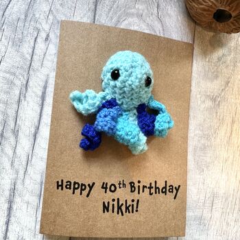 Personalised Name Age Octopus Crochet Birthday Card Handmade, 7 of 12
