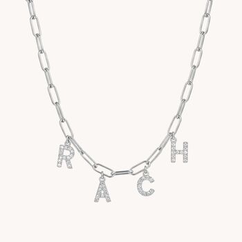 Charm Builder™ Silver Paperclip Crystal Initial Name Necklace, 2 of 5