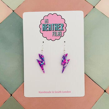 Lilac Lightning Bolt Earrings Small And Large, 7 of 10