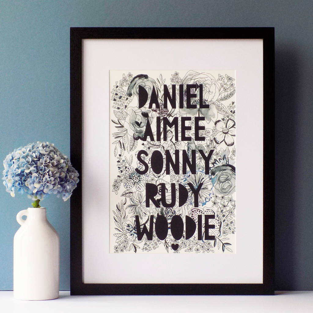 Personalised Family Monochrome Florals Papercut Print, 1 of 12