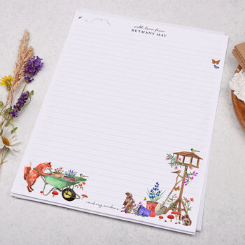A4 Personalised Letter Writing Paper With Gardening Fox, 3 of 5