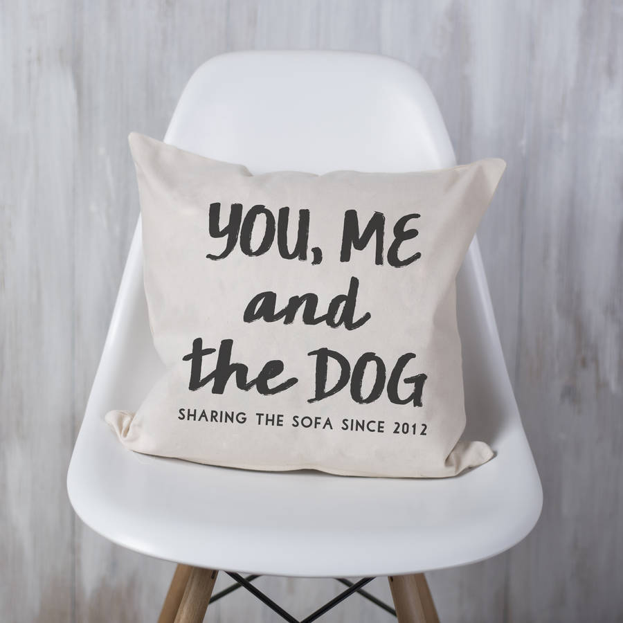 Personalised 'You, Me And The Dog' Cushion, 1 of 2