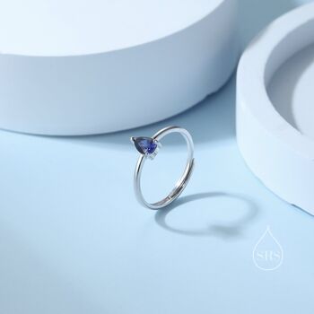 Created Blue Sapphire Droplet Ring In Sterling Silver, 2 of 8