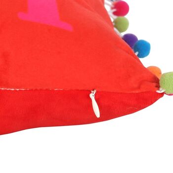 Red Holly Jolly Cushion With Pom Poms, 4 of 4