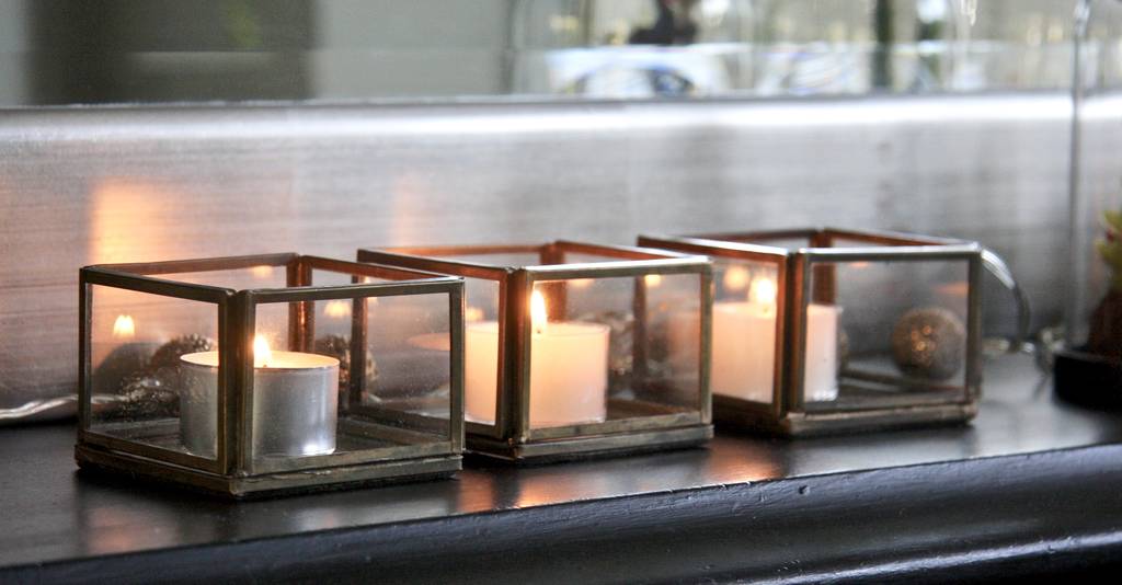 Set Of Three Brass And Glass Tealight Holders By London Garden Trading
