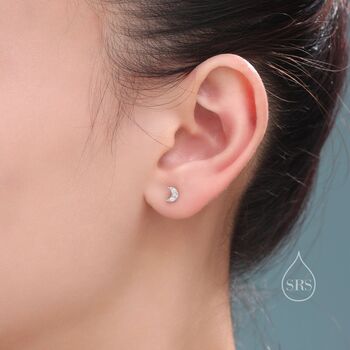 Tiny Mismatched Moon And Star Internally Threaded Flat Back Earrings In Sterling Silver, 6 of 11